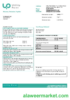 United Kingdom Utility Point business utility bill template in Word and PDF formats